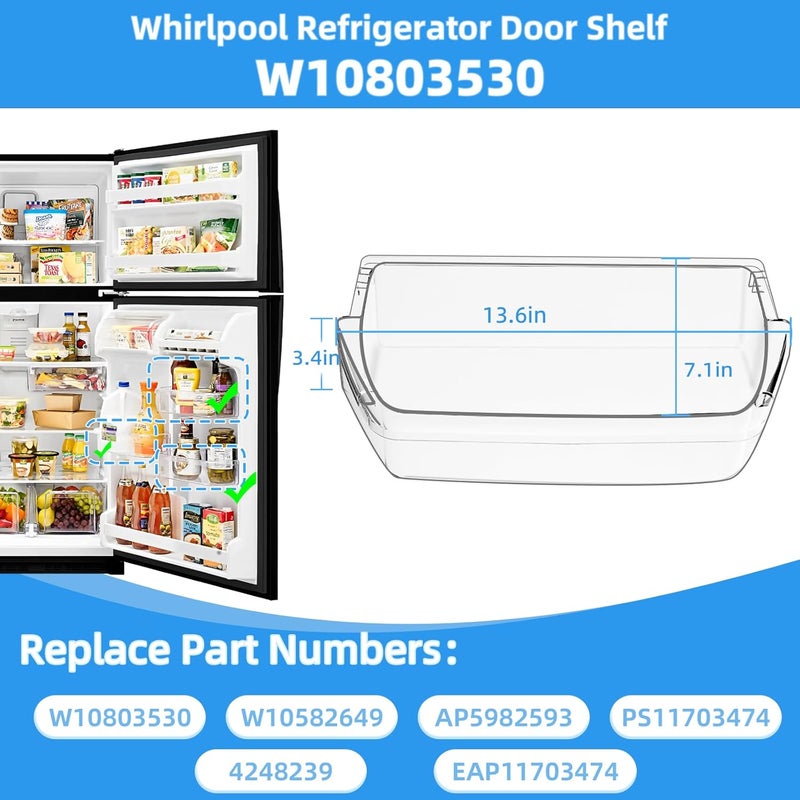Alvar UPGRADED W10803530 W10582649 Door Shelf Bin WRT311FZDW01 Parts Compatible with Whirlpool Refrigerator Door Shelf AP5982593 PS11703474 WRT311FZDW00 WRT311FZDM00 WRT311FZDM01 WRT311FZDW02 Door Shelves - Image 2
